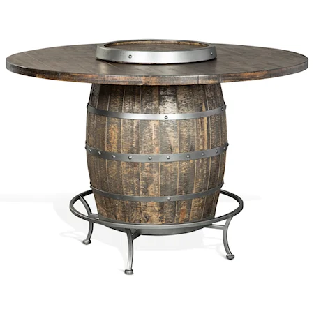 Rustic Round Counter Height Pub Table with Wine Barrel Base